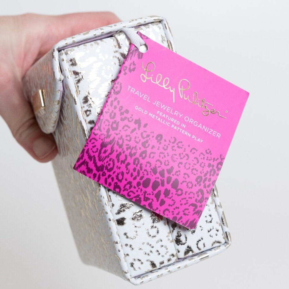 Lilly Pulitzer Travel Jewelry Organizer Gold Case Box Tray Pouch Holder - Picture 4 of 11